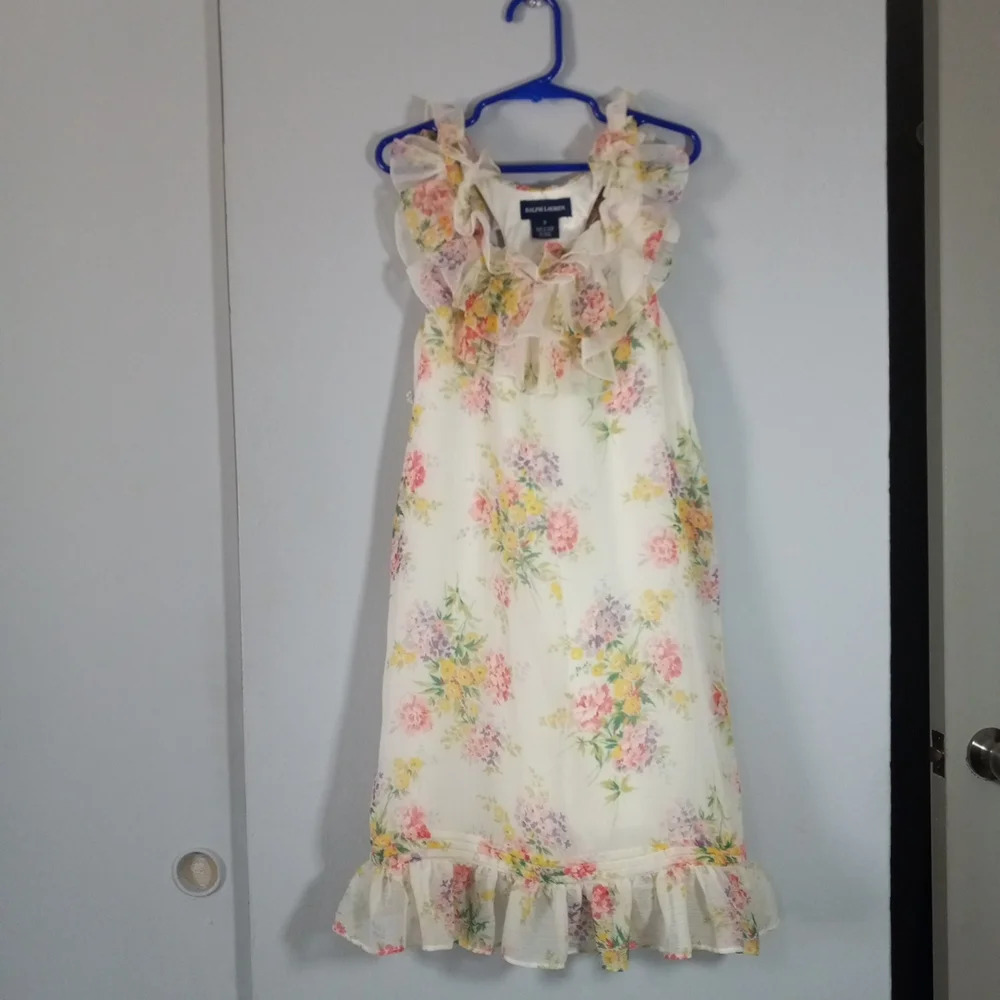 Ralph Lauren Cream Dress with Pastel Floral Trim Spring Summer Size 8